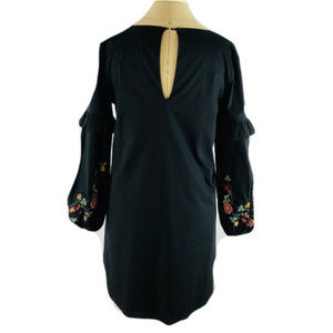 BRAVE Dresses - BRAVE Long Sleeve Blk Dress w Embroidered Flowers BRAVE Dresses - BRAVE Long Sleeve Blk Dress w Embroidered Flowers